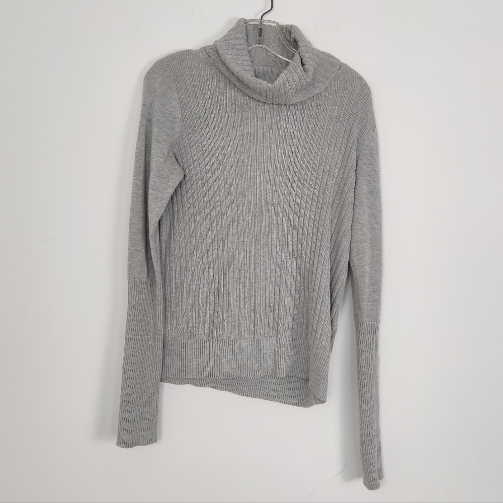 Lole Women's Ribbed Cotton Wool Blend Turtleneck Sweater Size Medium Gray
